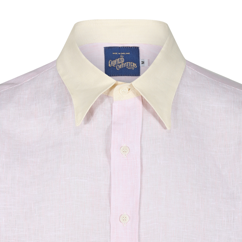 1930s LINEN SHIRT SPEAR POINT COLLAR - PINK & WHITE STRIPE
