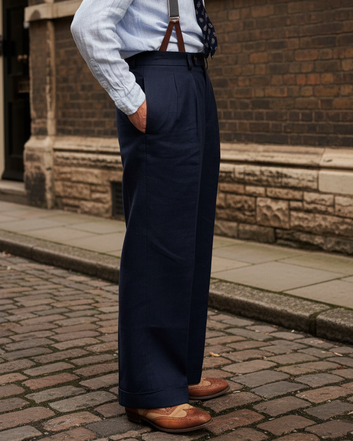 THE "ERROL" TROUSER - LINEN - NAVY