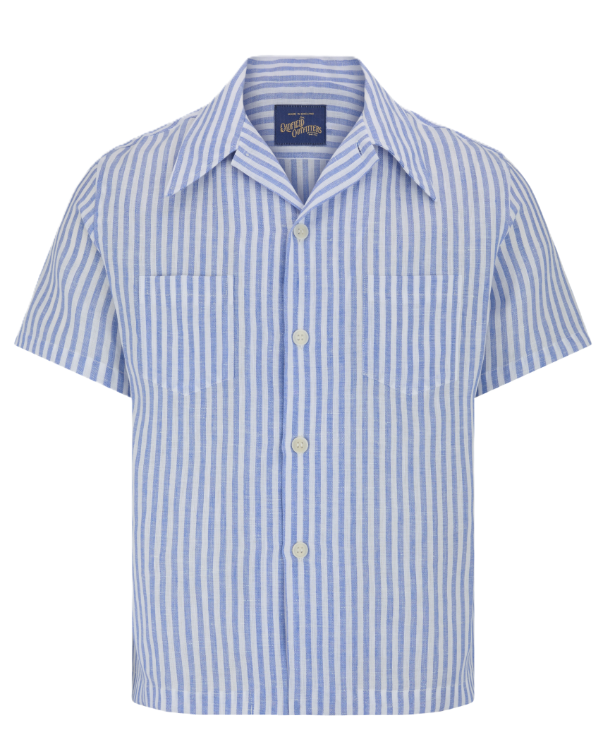 Mens vintage collar button up linen shirt Made In England, 1930s style.