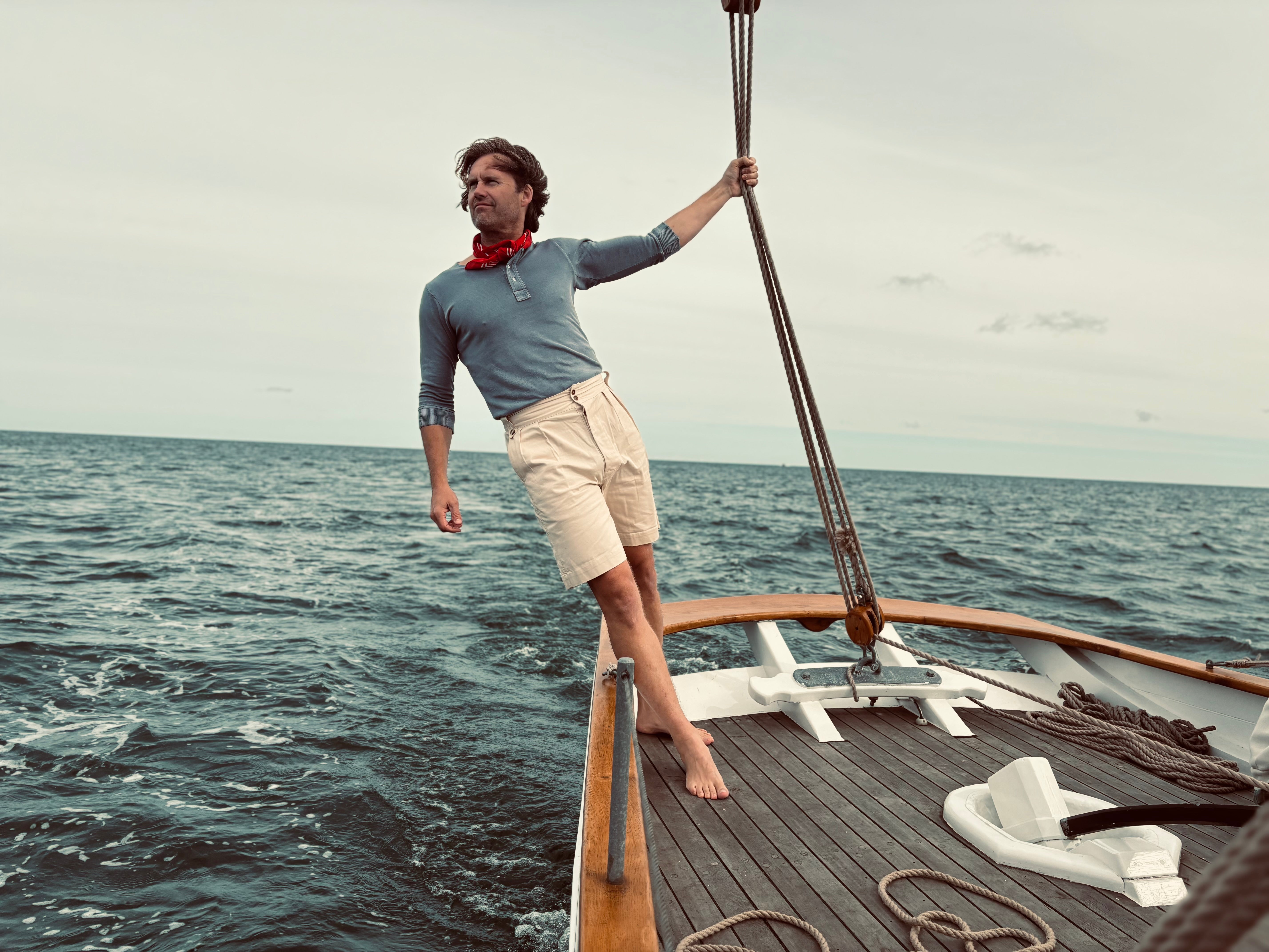 1920s 3/4 SLEEVE "HENLEY" SHIRT - CORFU BLUE