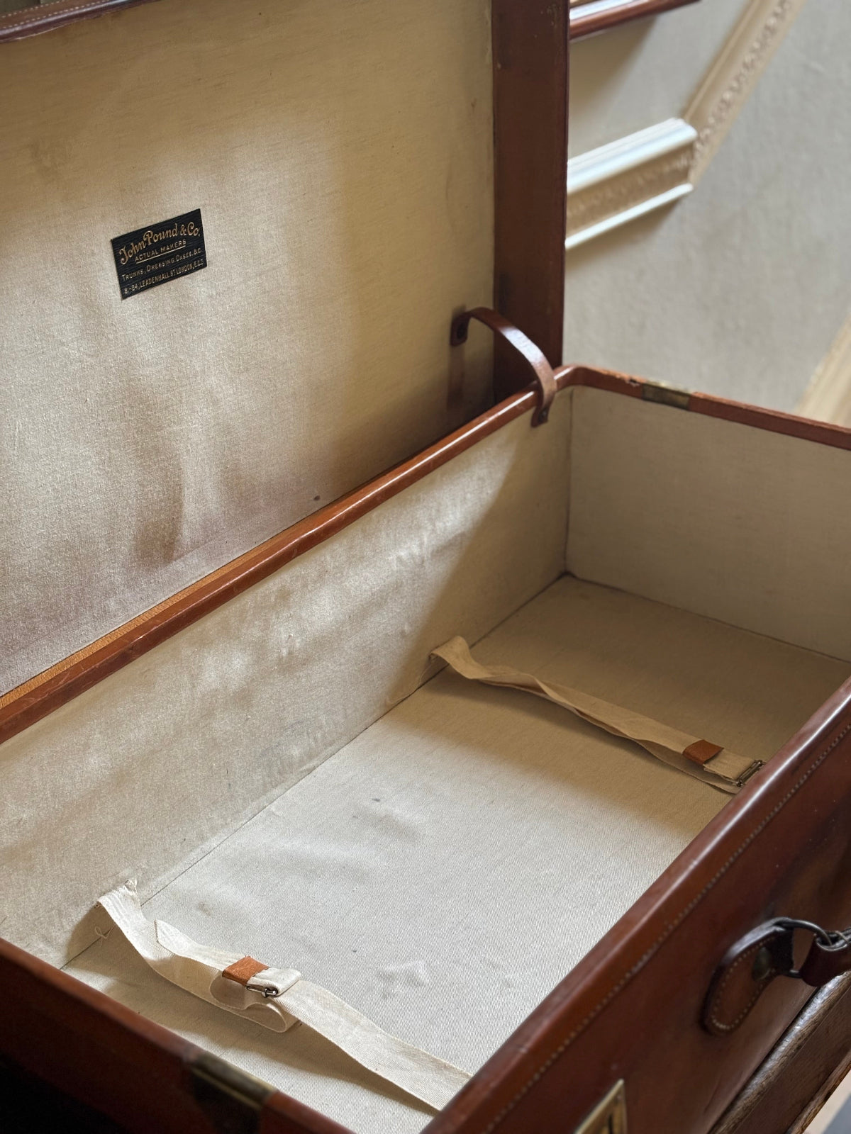 Interior of Large Leather Suitcase