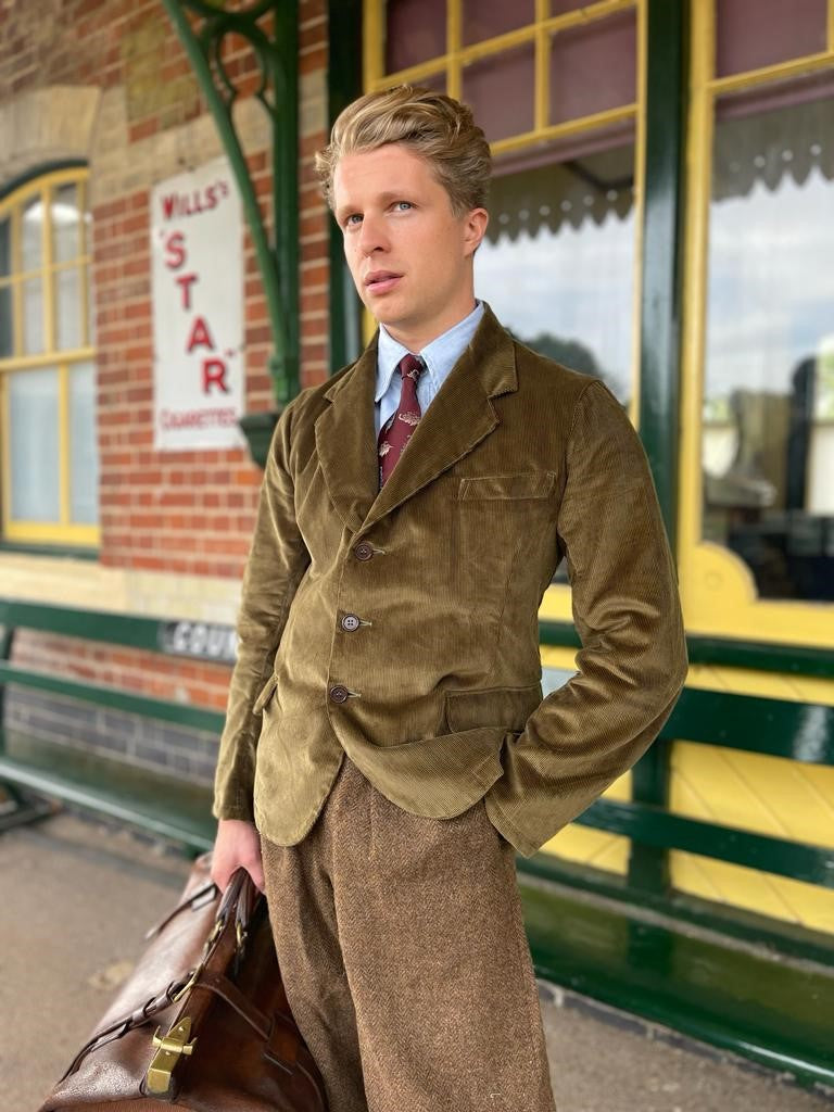 1930s "FAIRBANKS" TRAVELLERS JACKET - DRAB (DARK GREEN) CORDUROY