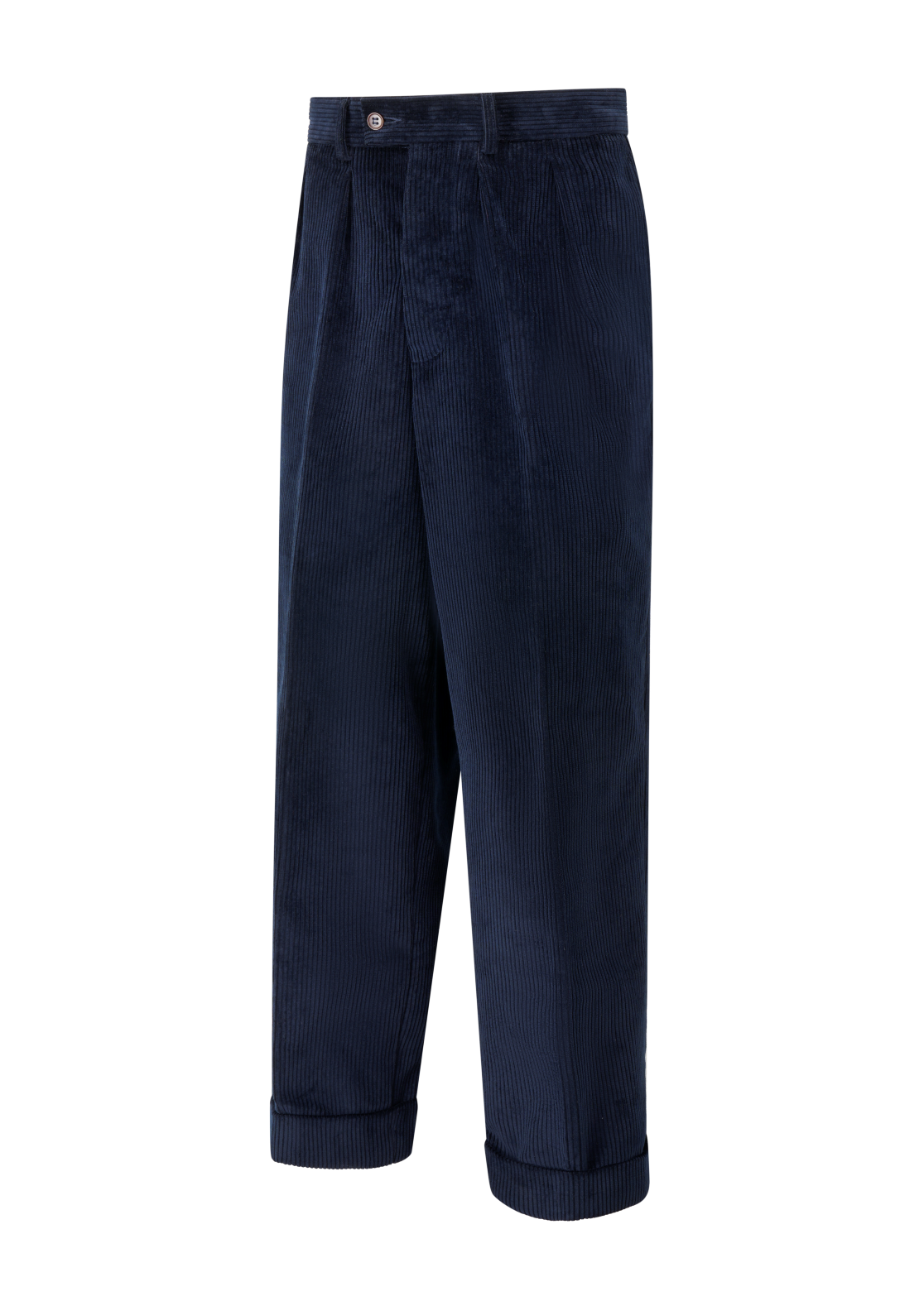 Navy corduroy trousers for men with turn-ups and a vintage cut