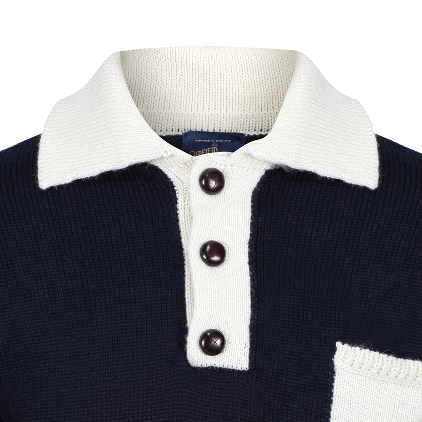 1920s BIKER SWEATER IN NAVY & ECRU