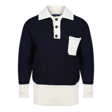 1920s BIKER SWEATER IN NAVY & ECRU