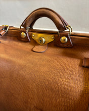 Detail of handle and lock for Vintage 1930s Leather Gladstone Kit bag in perfect condition.