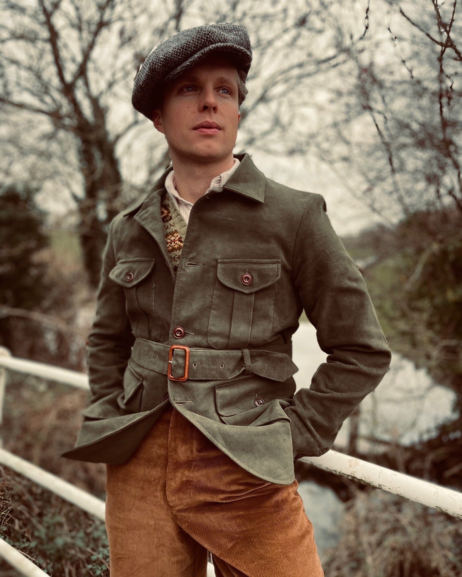 40s Jacket 1940s Safari Field Jack in Olive green moleskin