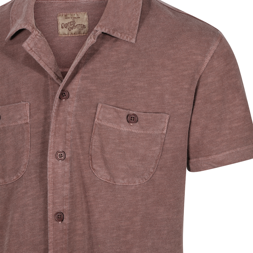 ESSAOUIRA CAMP COLLAR SHIRT - BROWN JERSEY COTTON