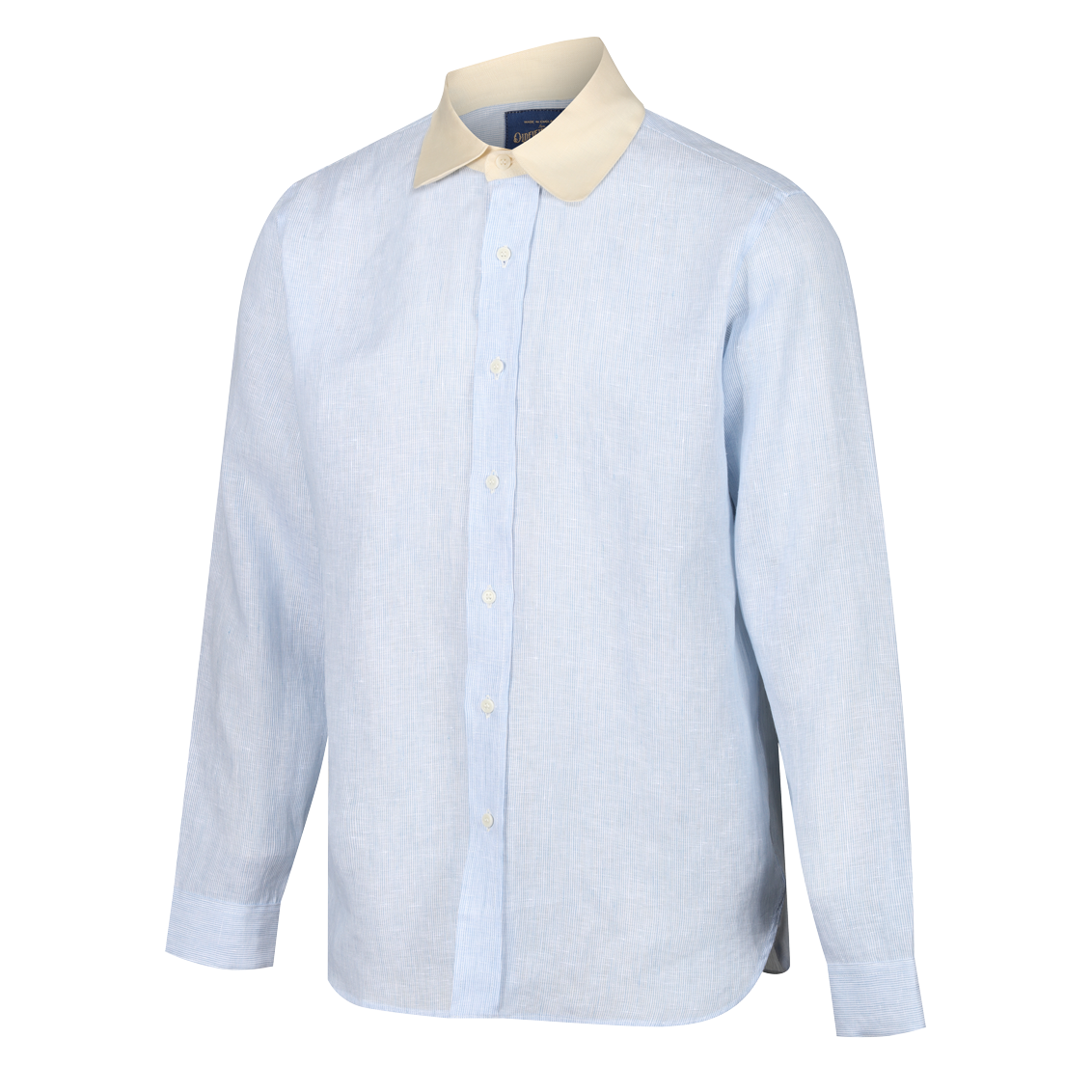 1930s LINEN SHIRT ROUND CUTAWAY COLLAR - BLUE & WHITE STRIPE