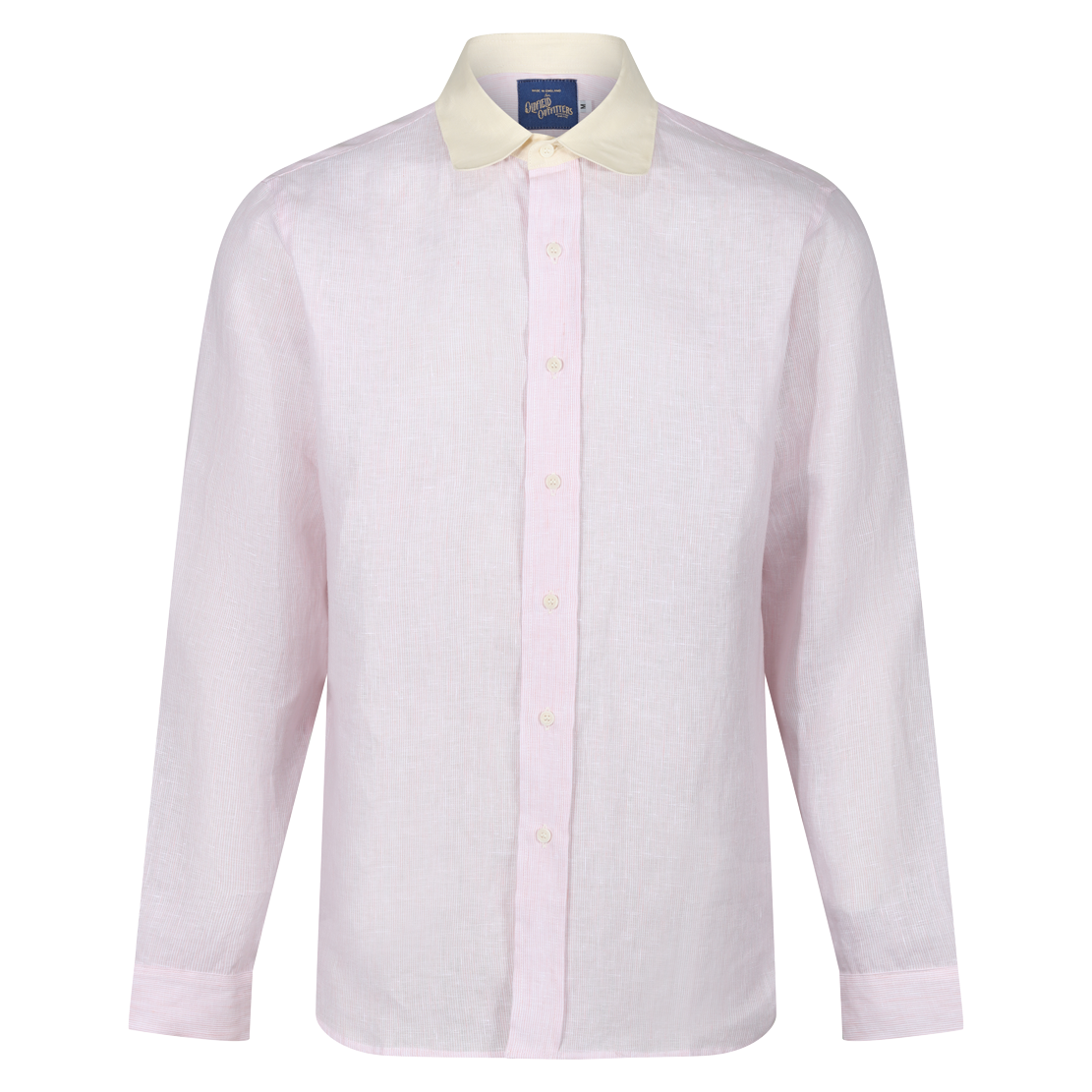 1930s LINEN SHIRT ROUND CUTAWAY COLLAR - PINK & WHITE STRIPE