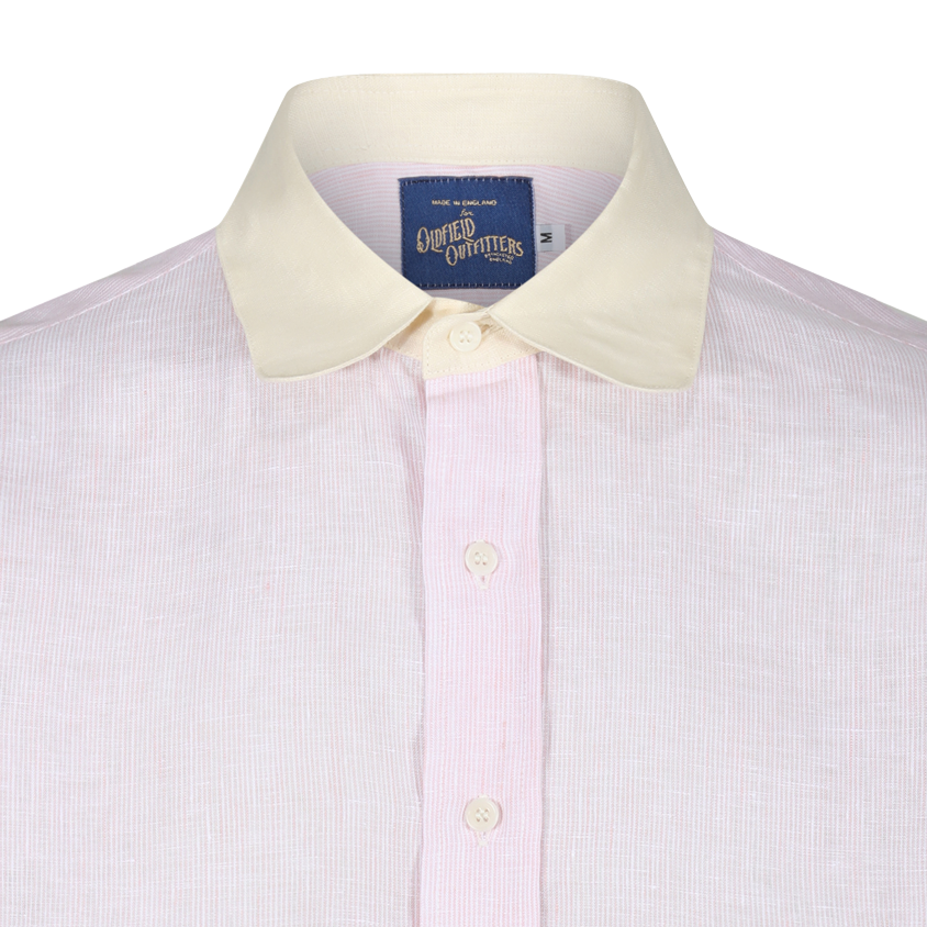 1930s LINEN SHIRT ROUND CUTAWAY COLLAR - PINK & WHITE STRIPE