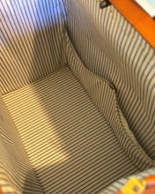 Close-up of a striped fabric interior 