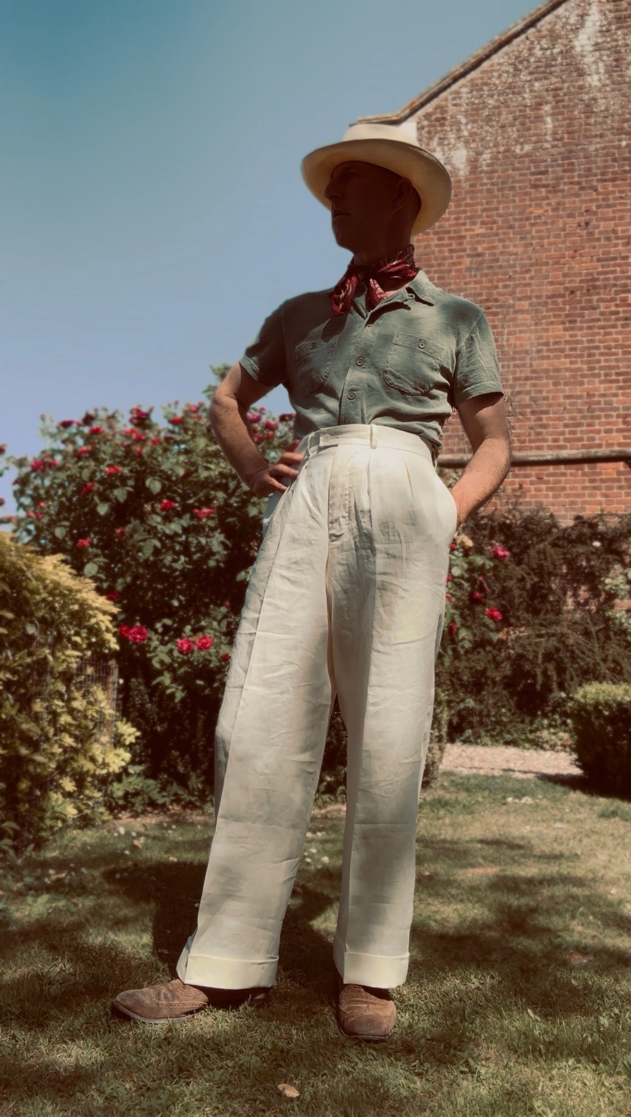 Ivory high waisted linen trousers