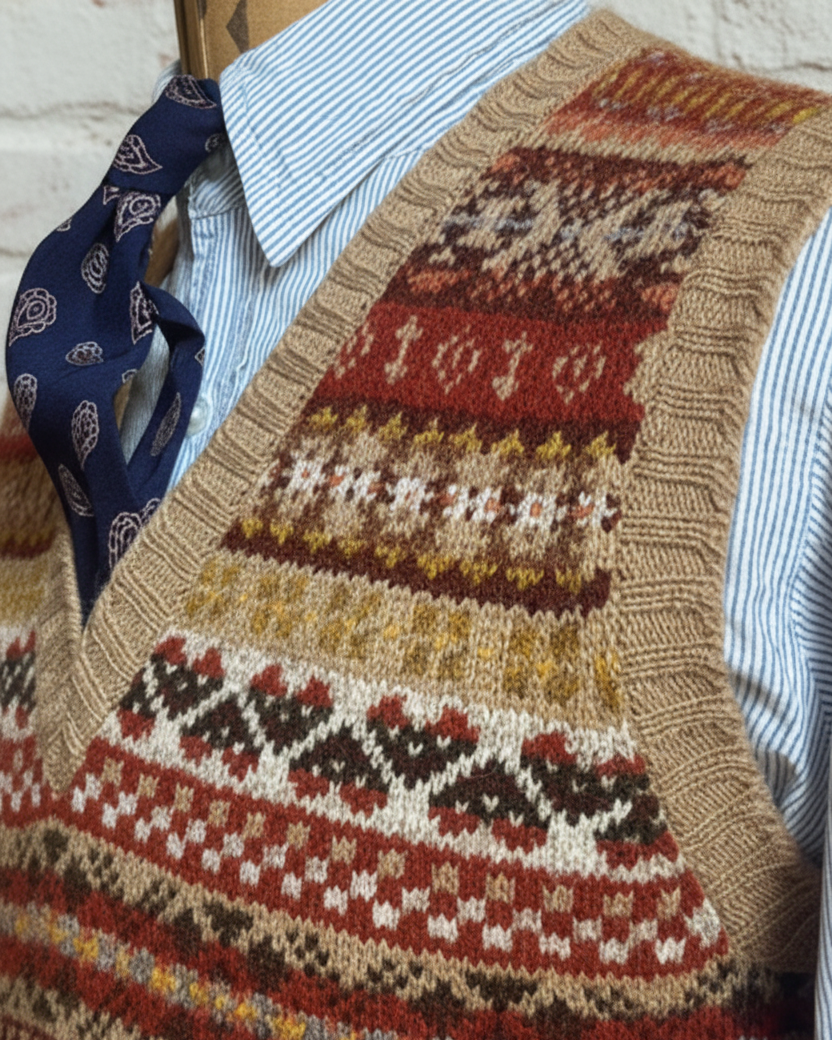 Mens Scottish made Fair Isle sweater in a  1930s style.