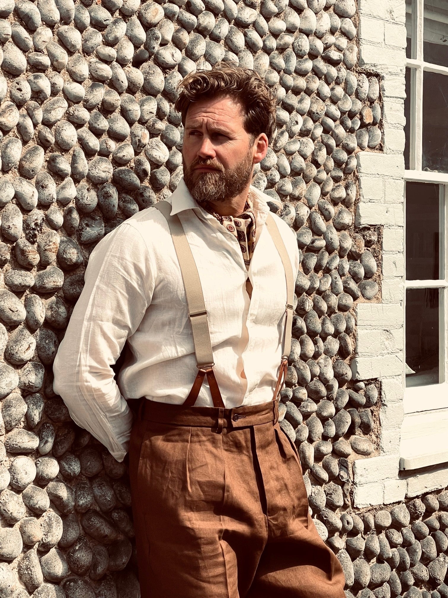 The Errol Trouser in brown Irish Linen - Made in England