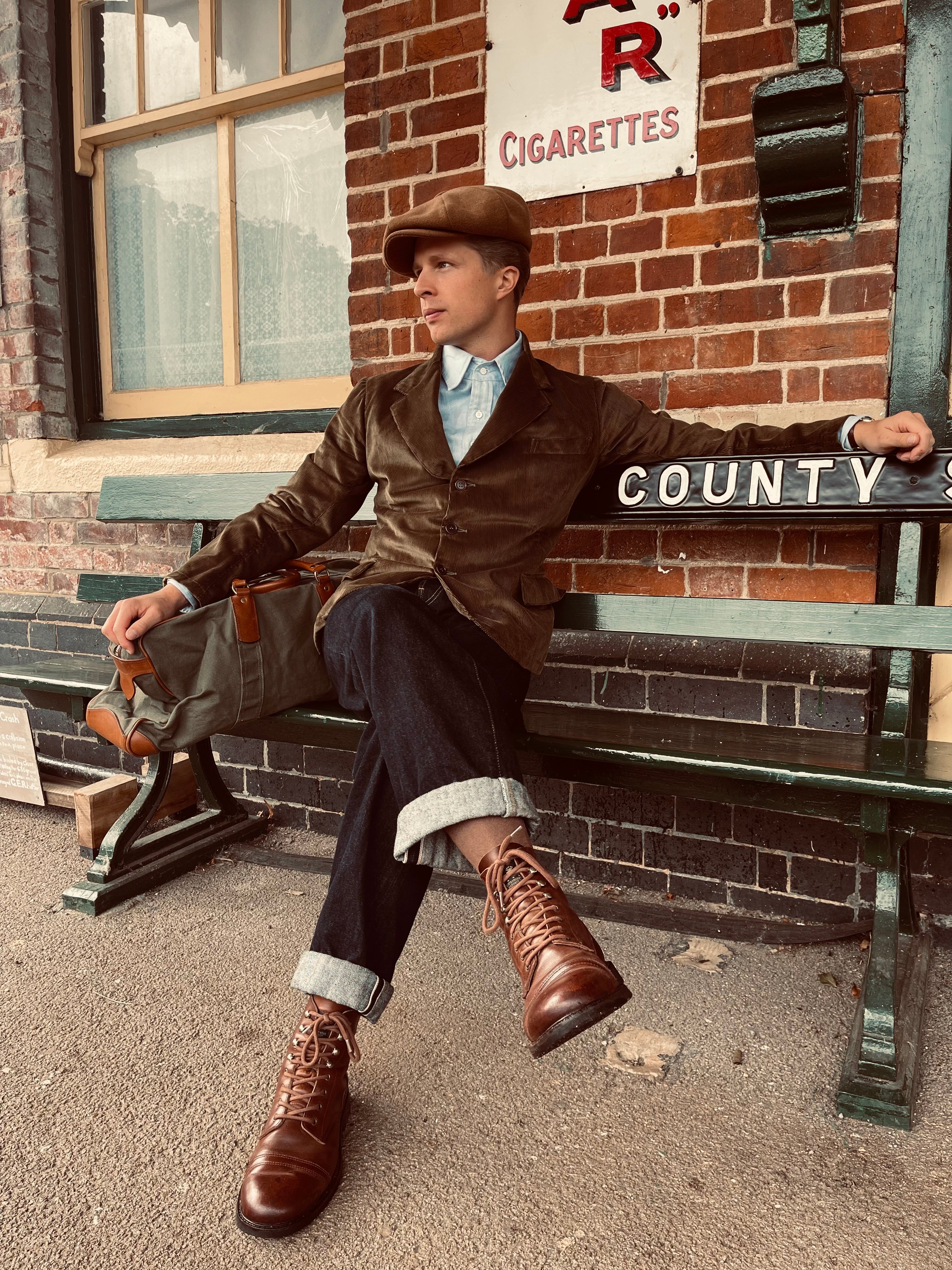 1930s "FAIRBANKS" TRAVELLERS JACKET - DRAB (DARK GREEN) CORDUROY
