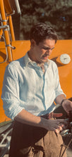 1930s LINEN SHIRT SPEAR POINT COLLAR - BLUE & WHITE STRIPE