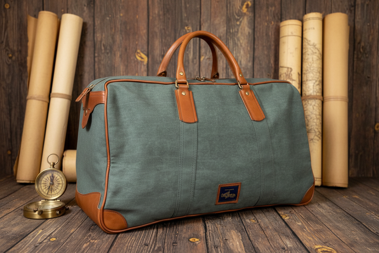 1940s LEATHER AND CANVAS KIT BAG LARGE (GREEN)