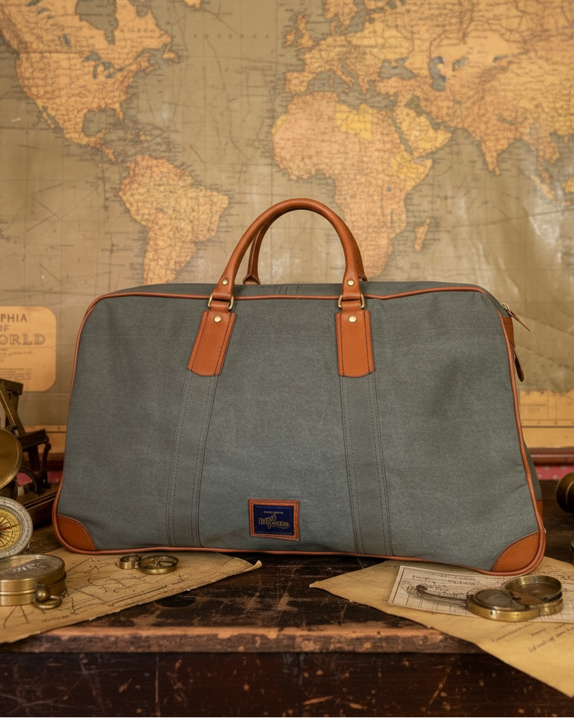 1940s LEATHER AND CANVAS KIT BAG LARGE (GREEN)