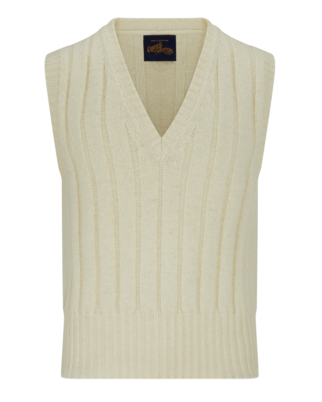 Cream coloured vintage 1930s re-production mens slipover with a v-neck made in United Kingdom