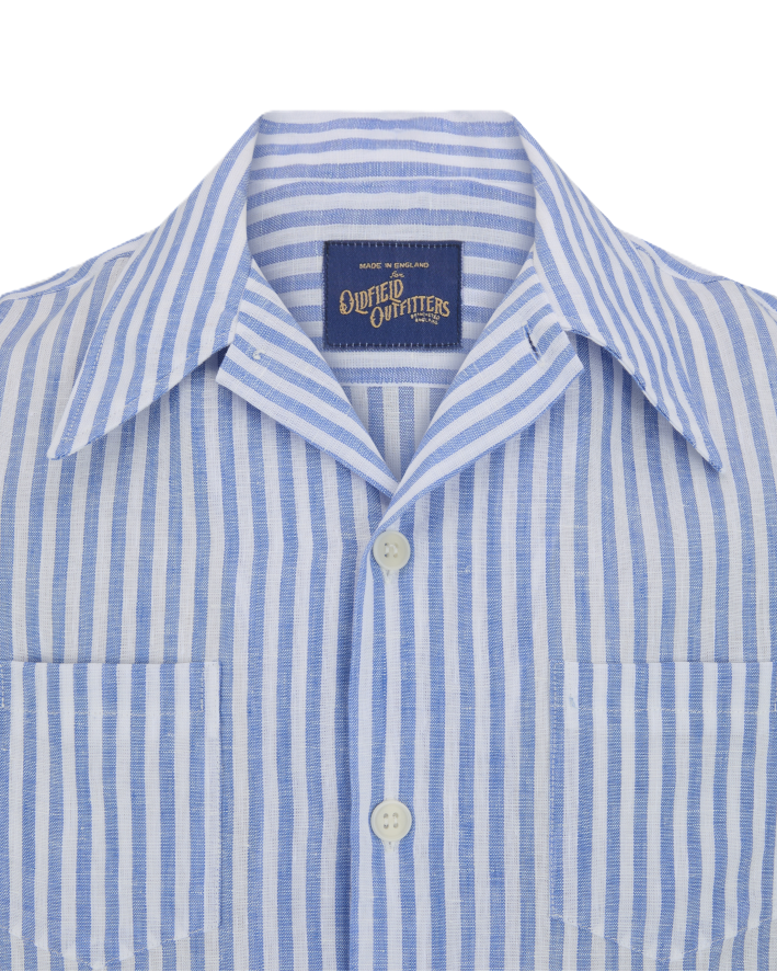 Made In England for Oldfield Outfitters a mens 1930s style short sleeved linen shirt with vintage collar.