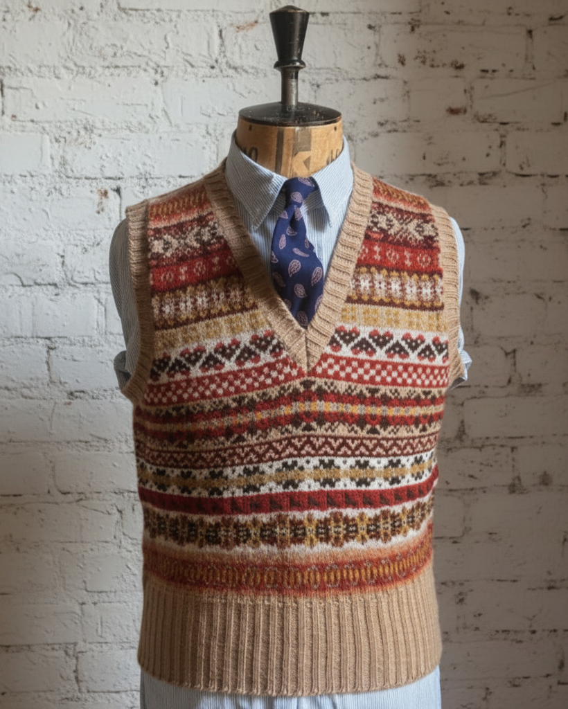 Fair Isle slipover/vest made in Scotland.