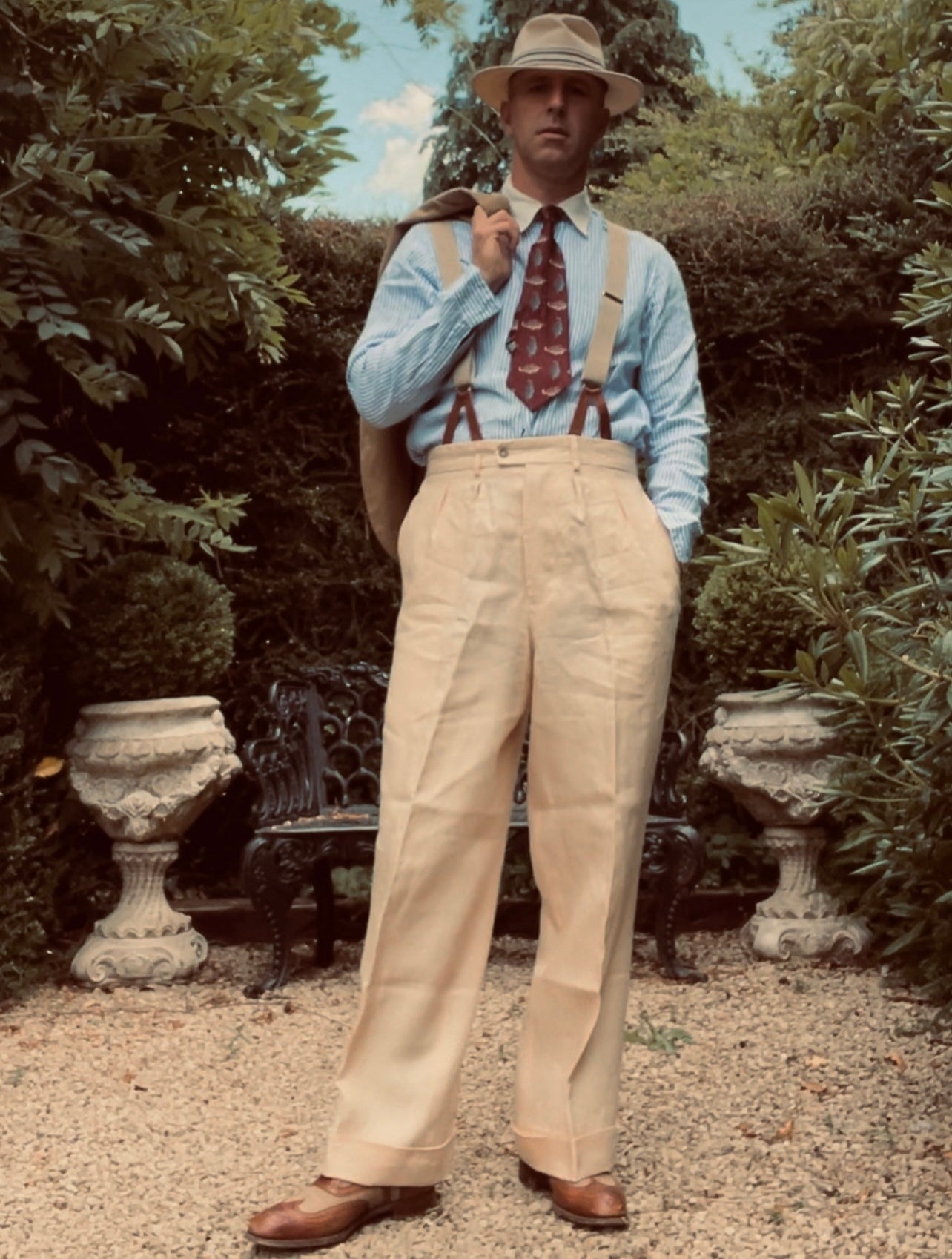 1930s High Waisted Linen Trousers