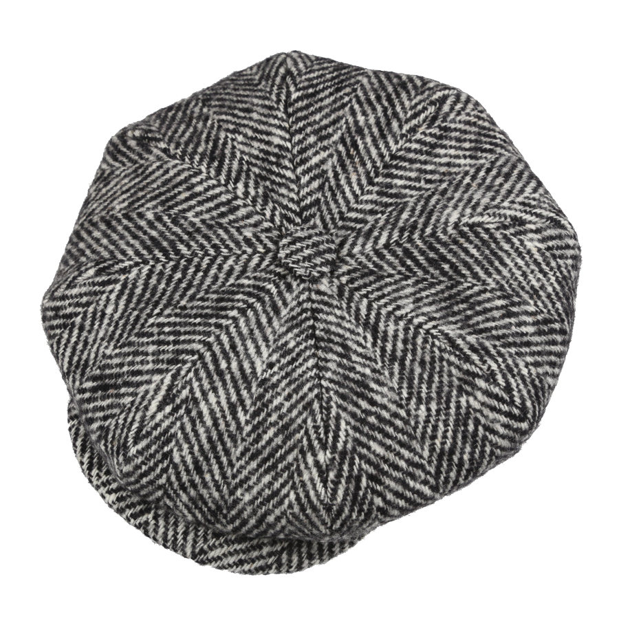 Black White wide Herringbone Tweed 8 piece Cap Oldfield Outfitters