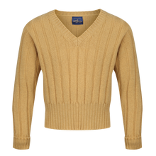 1930s ribbed v neck sweater in wool - colour Flax