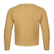 1930s ribbed v neck sweater in wool - colour Flax
